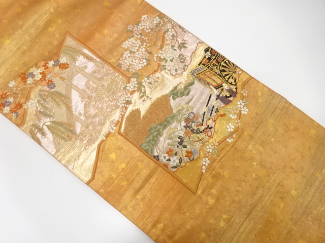 JAPANESE KIMONO / ANTIQUE FUKURO OBI / SILK / WOVEN CARRIAGE